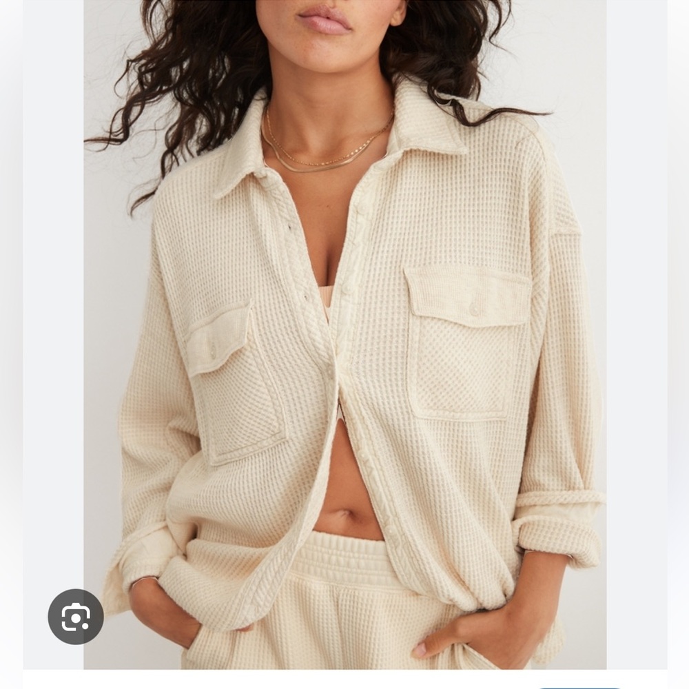 Aerie lumberJane waffle shirt jacket cream lightweight